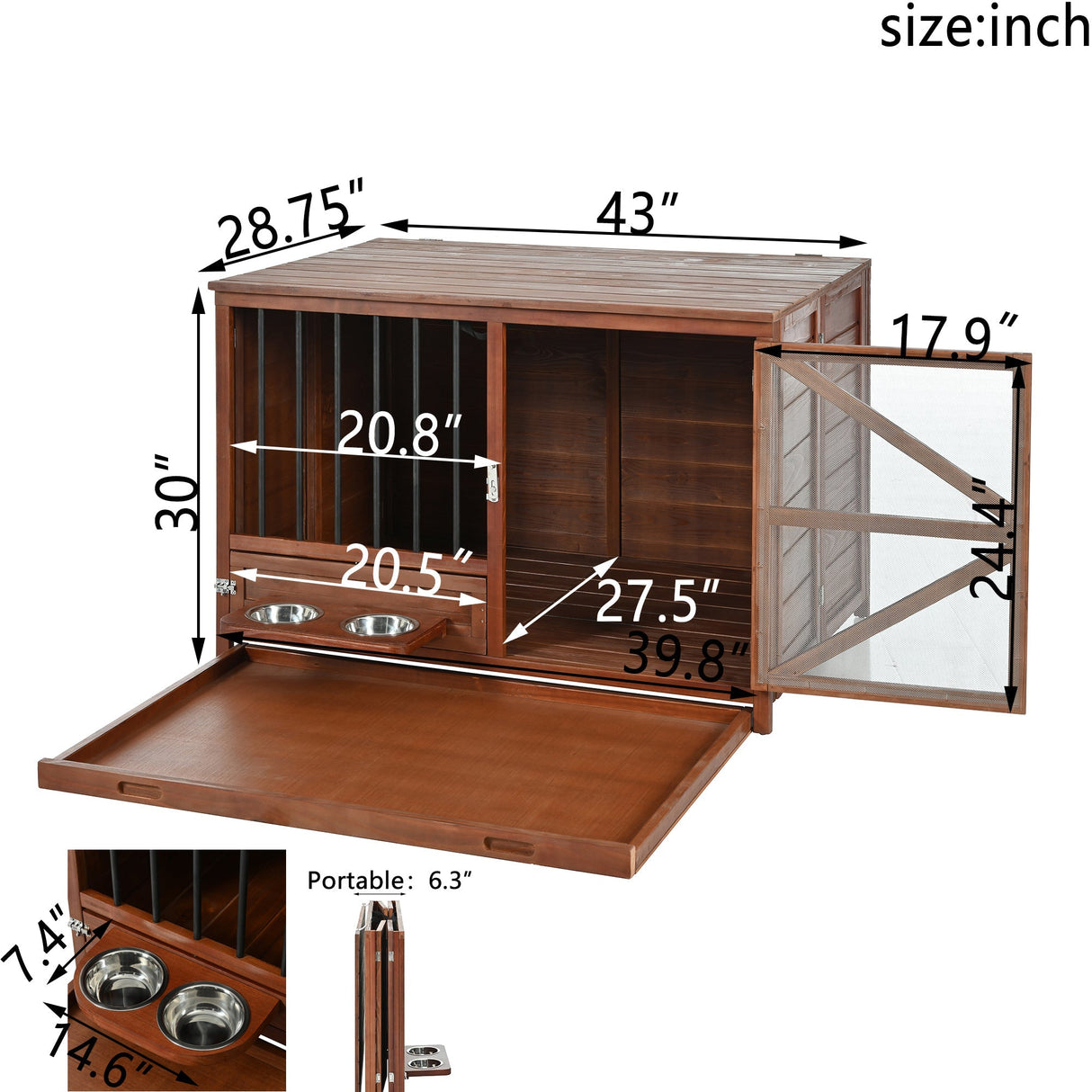43" Solid Wood Dog Crate FurnitureFoldable Indoor Kennel