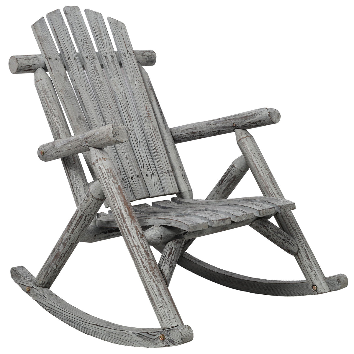 Durable Wooden Porch Rocker, Fir Log Rocking Chair