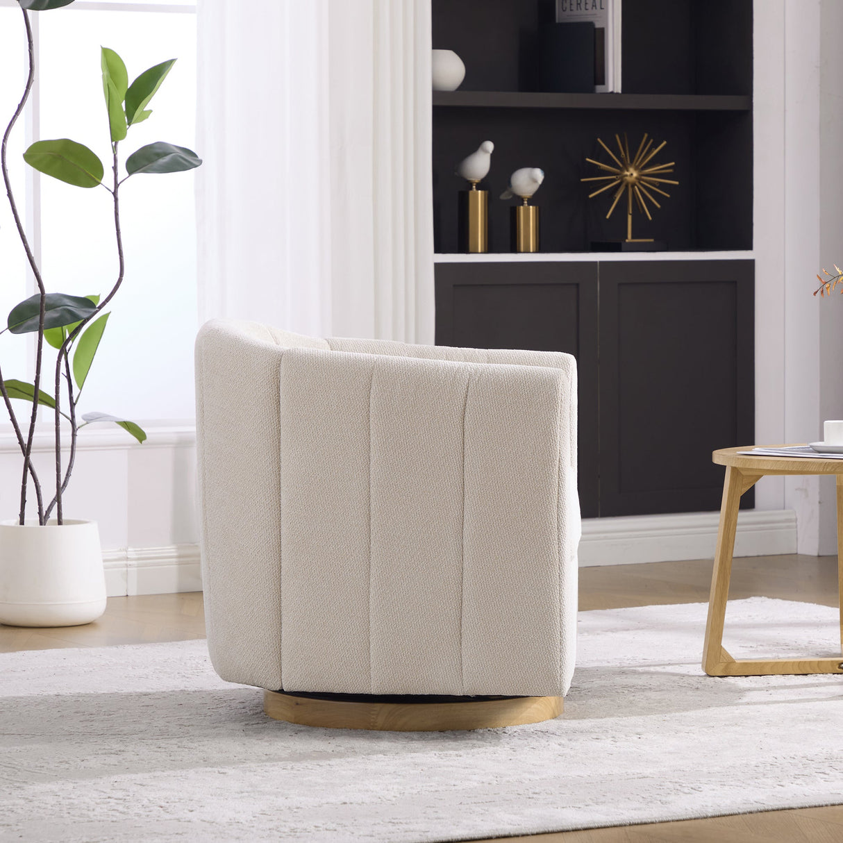 Upholstered Chenille Swivel Barrel Chair