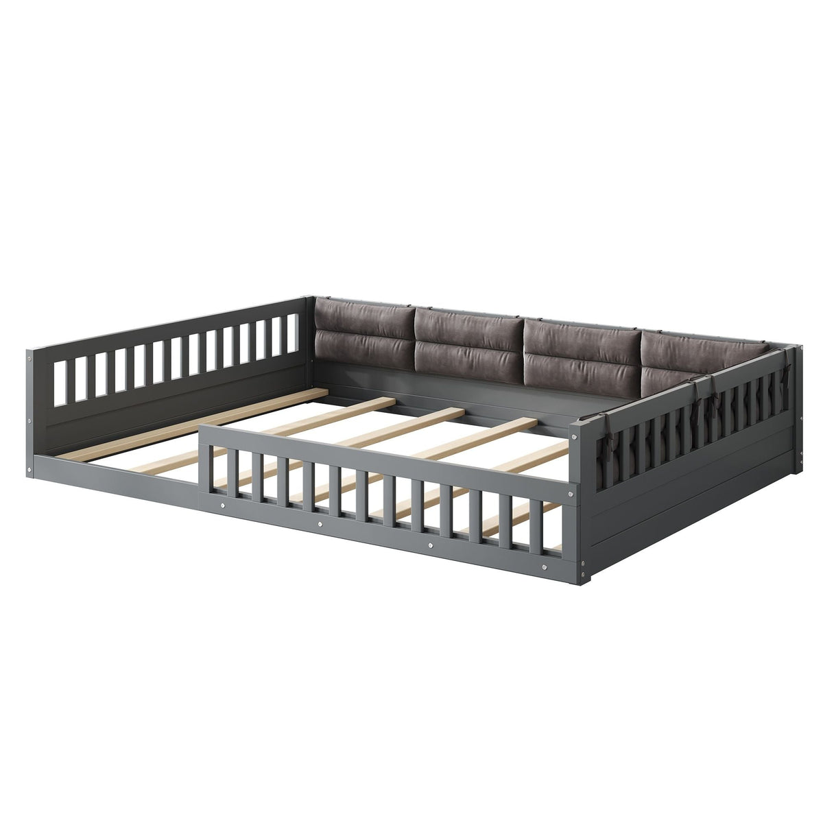 Upholstered Platform Bed With Guardrail And Pillow