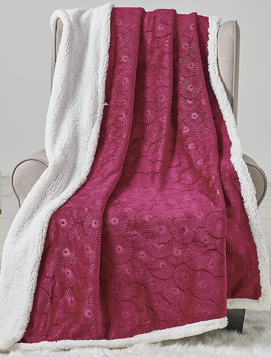 Bon iver collection extra soft bursting fireworks embossed microplush throw blanket with sherpa backing (50" x 60")