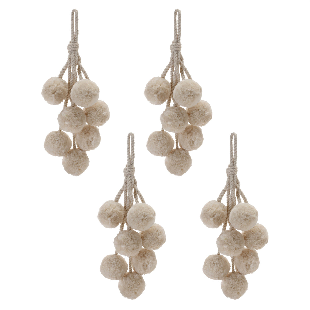 Beige Pom Pom Cluster Drop Ornament (Set of 4)