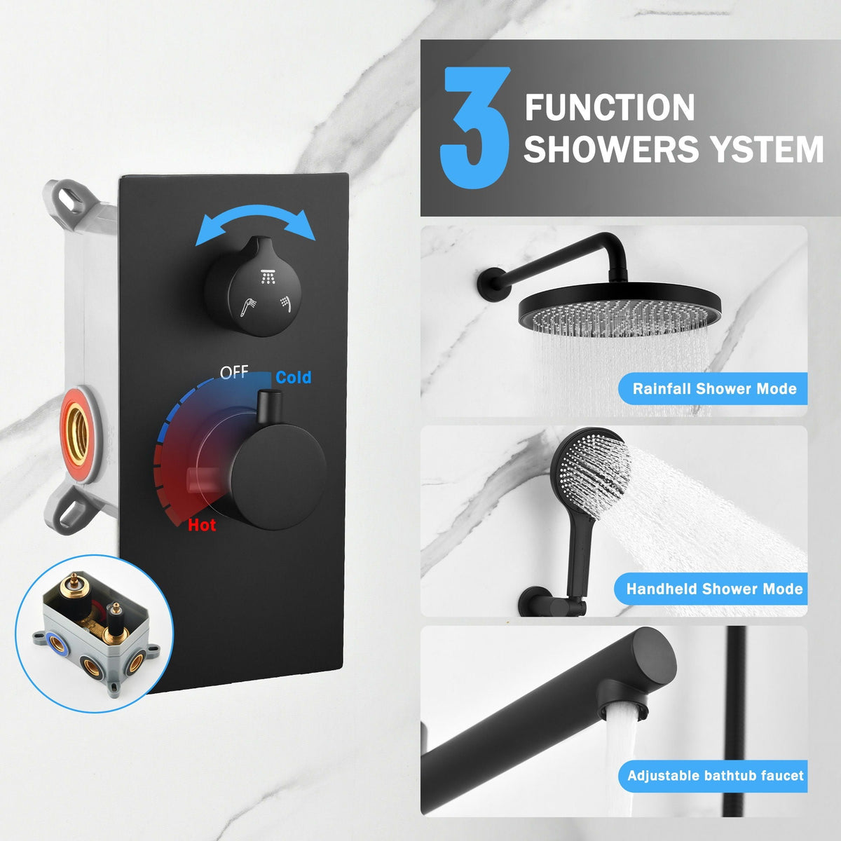 10" Shower System Set With Control Valve And Overhead Shower