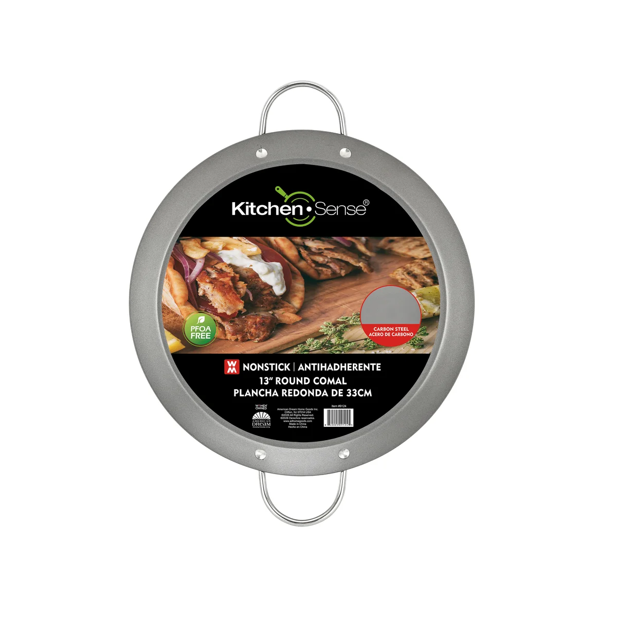 Nonstick Carbon Steel Round Comal with Metal Handles, PFOA Free