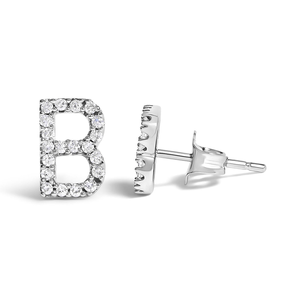 10K White Gold 1/10 Cttw Diamond Initial “A” to "Z" Stud Earring
