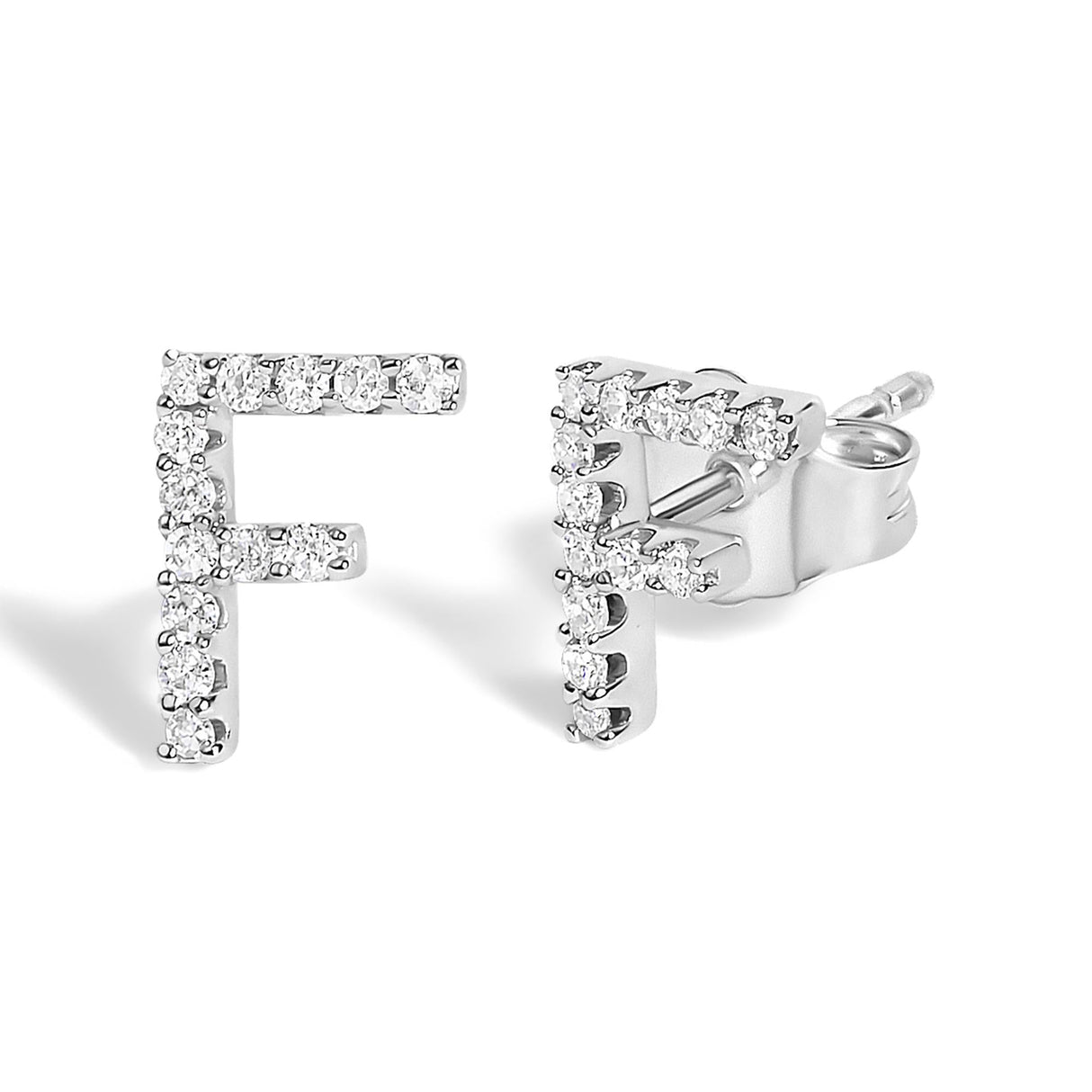 10K White Gold 1/10 Cttw Diamond Initial “A” to "Z" Stud Earring