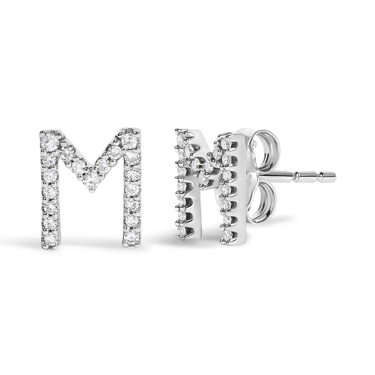 10K White Gold 1/10 Cttw Diamond Initial “A” to "Z" Stud Earring