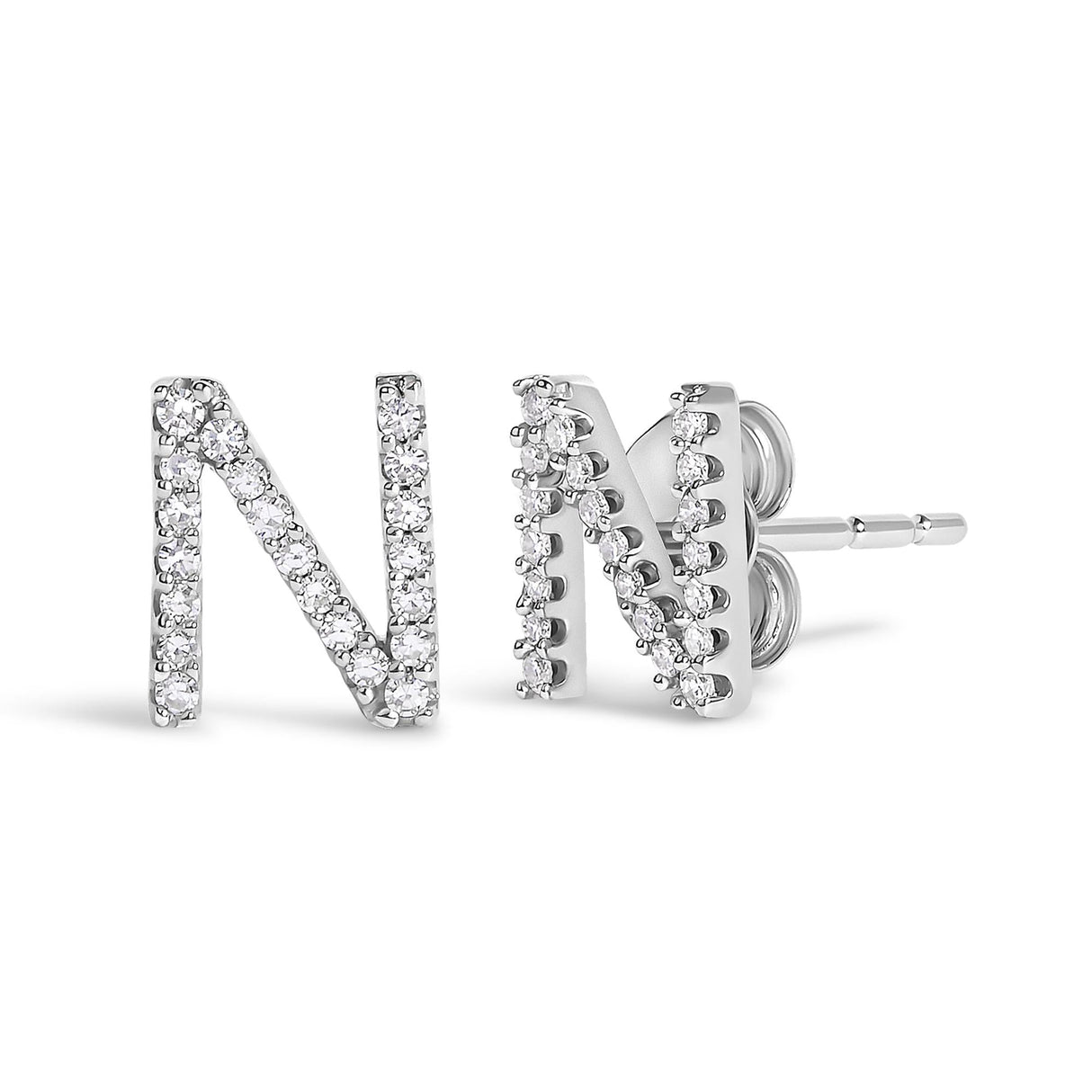 10K White Gold 1/10 Cttw Diamond Initial “A” to "Z" Stud Earring