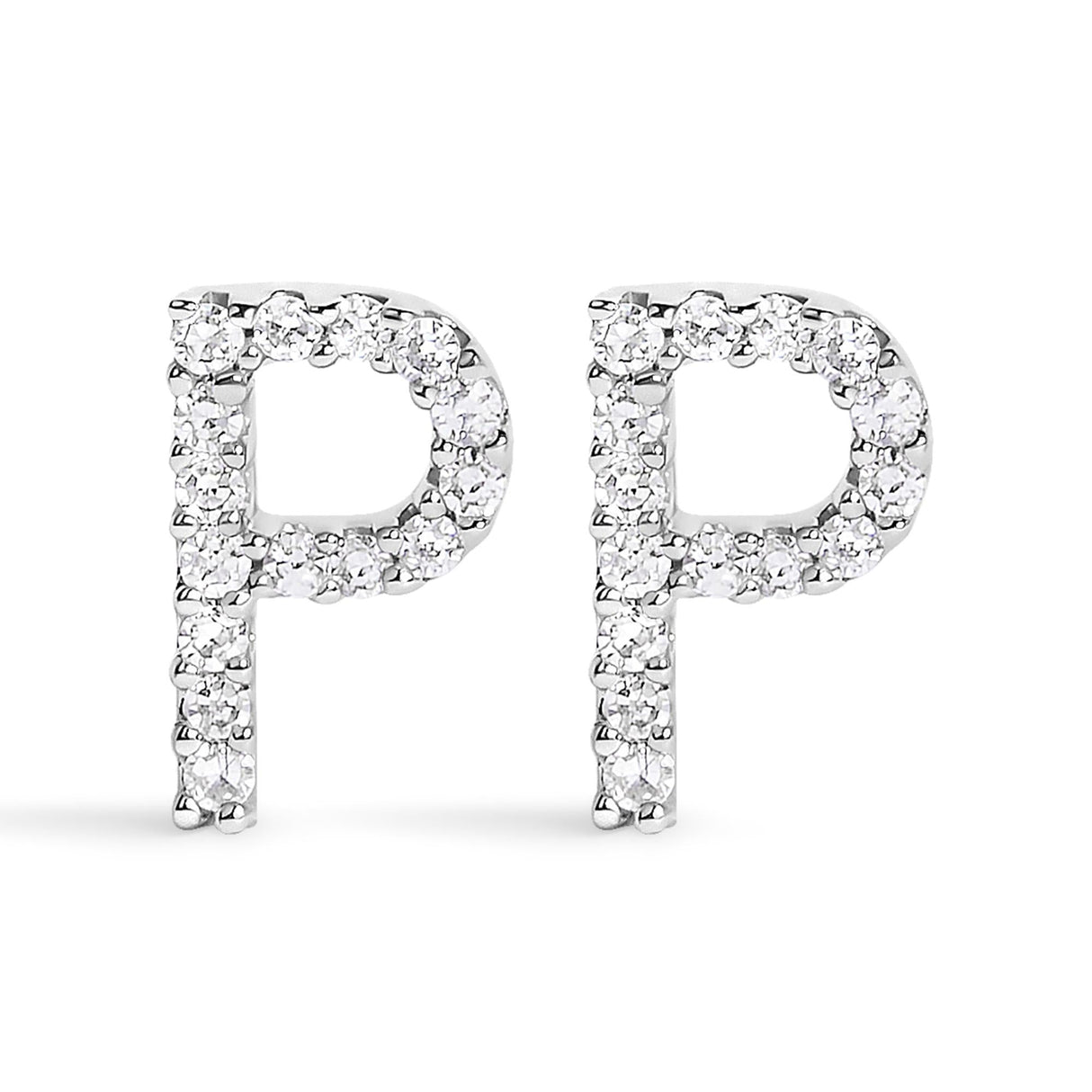 10K White Gold 1/10 Cttw Diamond Initial “A” to "Z" Stud Earring