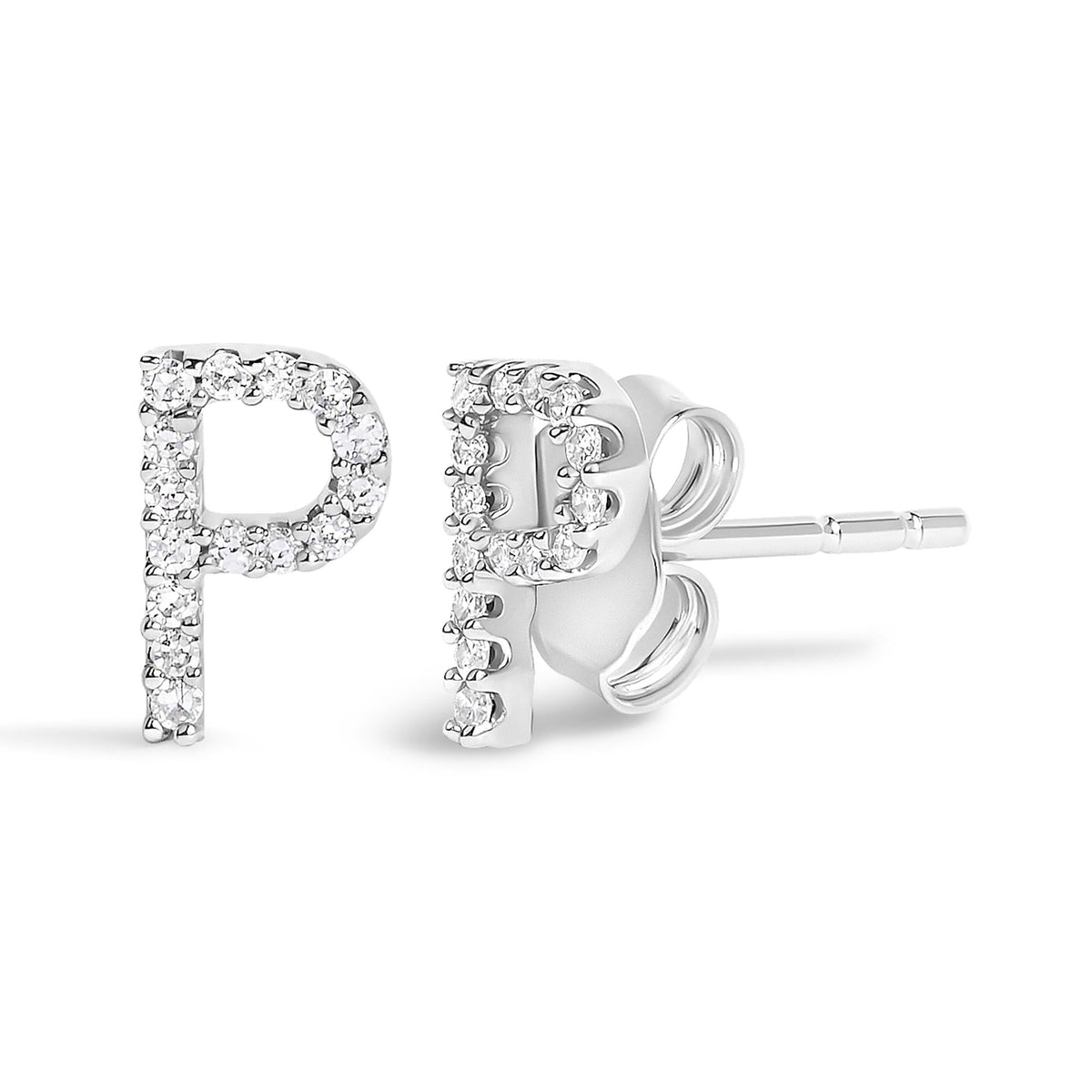 10K White Gold 1/10 Cttw Diamond Initial “A” to "Z" Stud Earring
