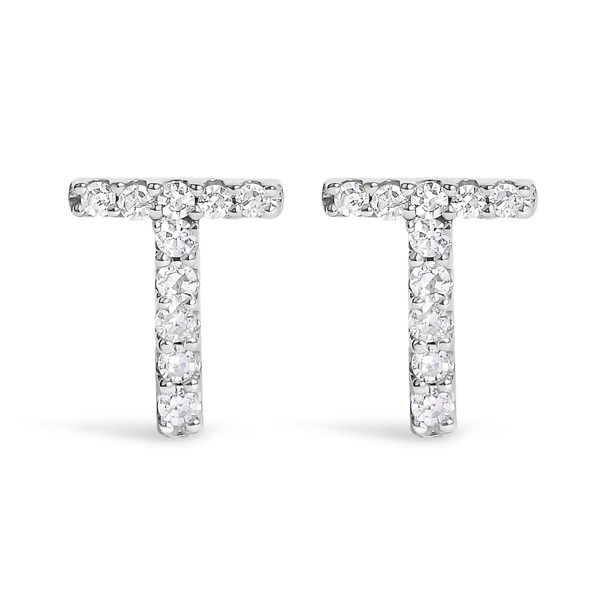 10K White Gold 1/10 Cttw Diamond Initial “A” to "Z" Stud Earring