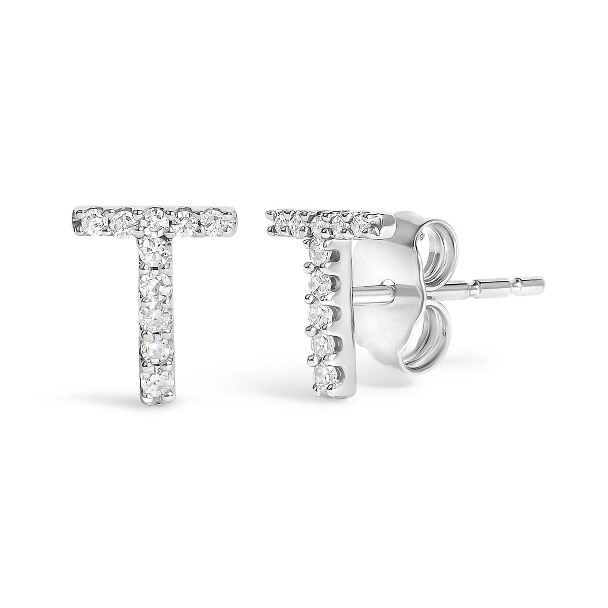 10K White Gold 1/10 Cttw Diamond Initial “A” to "Z" Stud Earring
