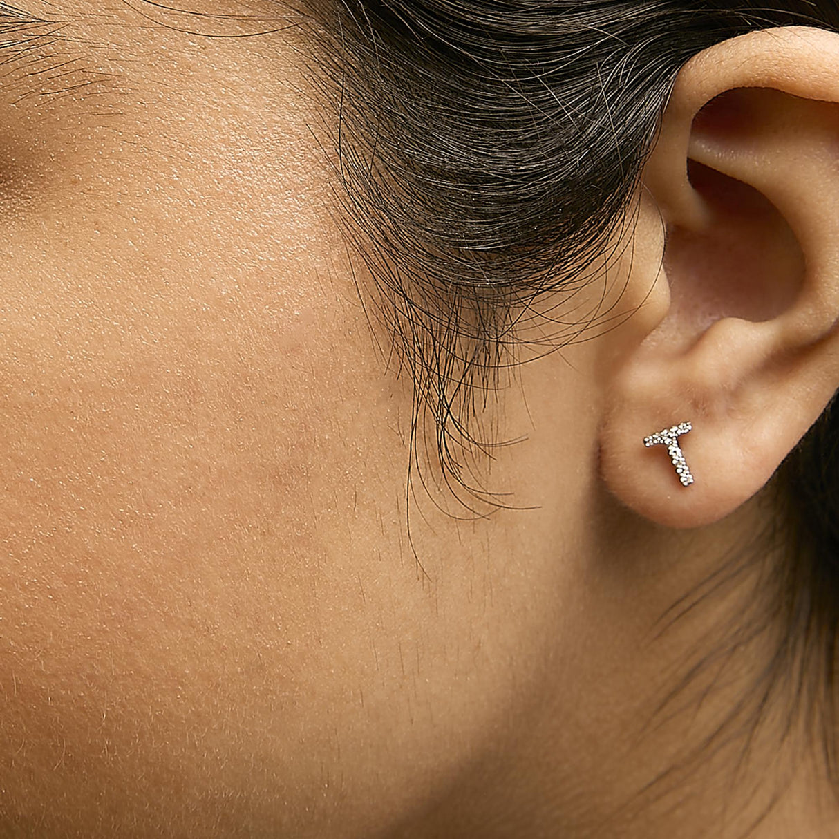 10K White Gold 1/10 Cttw Diamond Initial “A” to "Z" Stud Earring