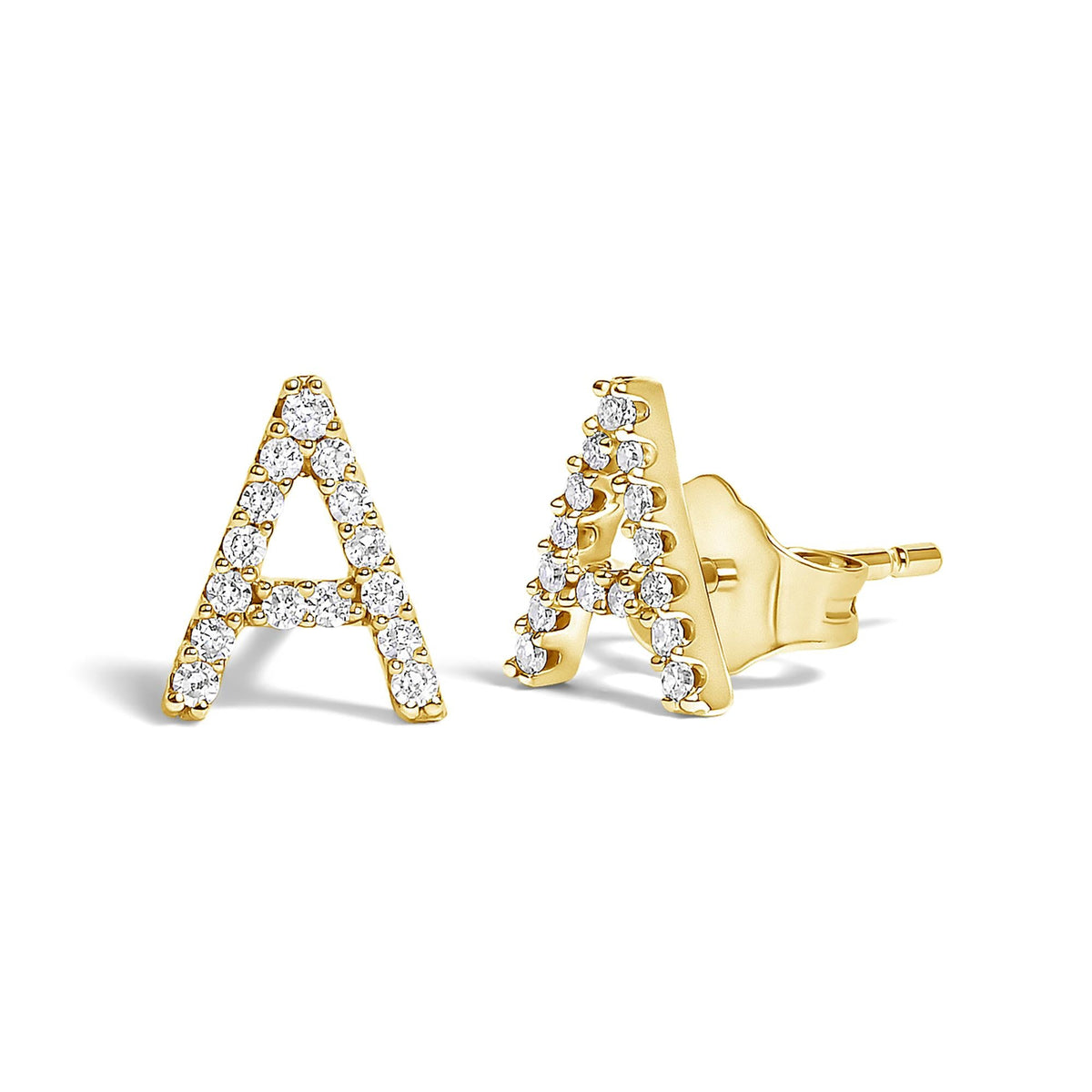 10K Yellow Gold 1/10 Cttw Diamond Initial “A” to "Z" Stud Earring