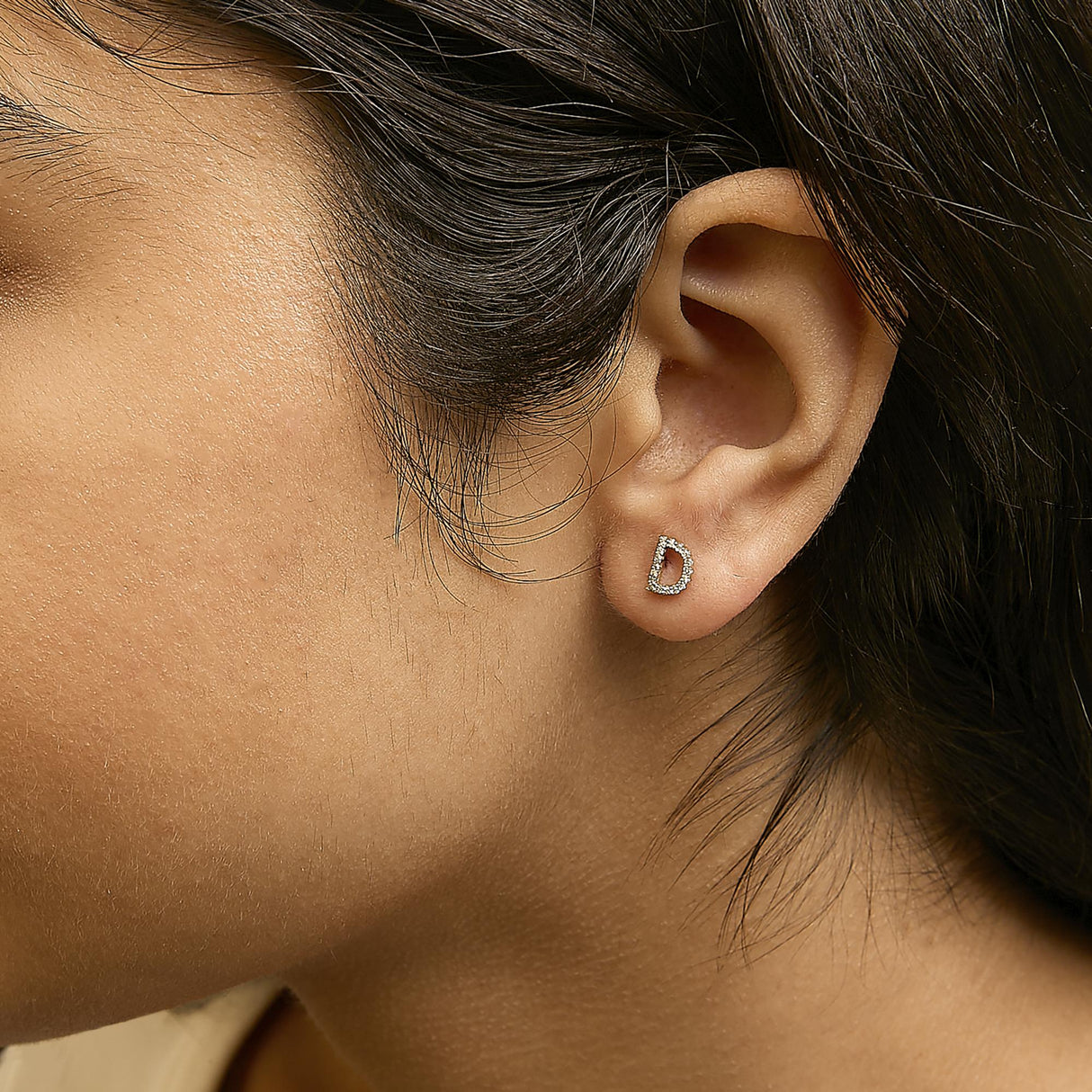 10K Yellow Gold 1/10 Cttw Diamond Initial “A” to "Z" Stud Earring