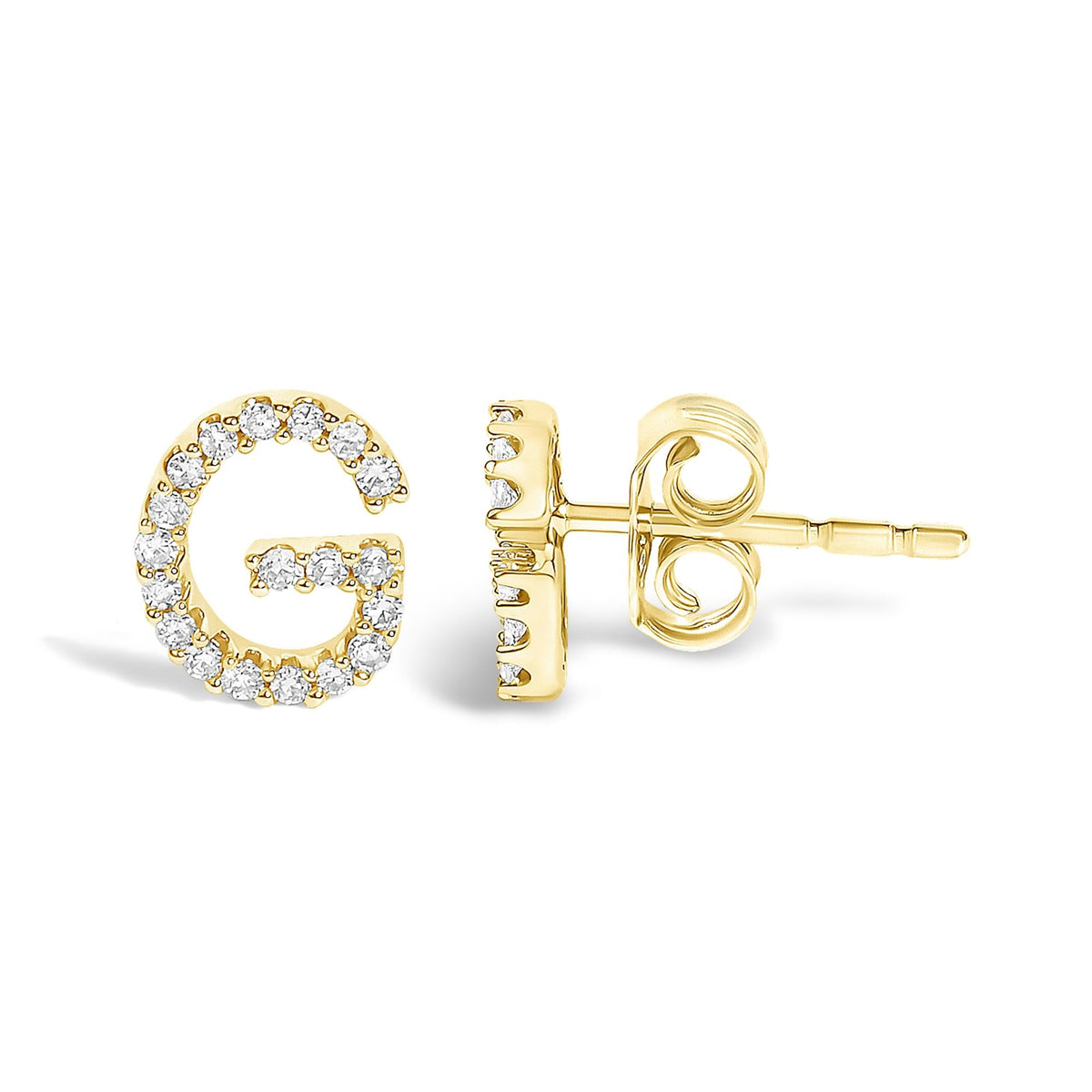 10K Yellow Gold 1/10 Cttw Diamond Initial “A” to "Z" Stud Earring