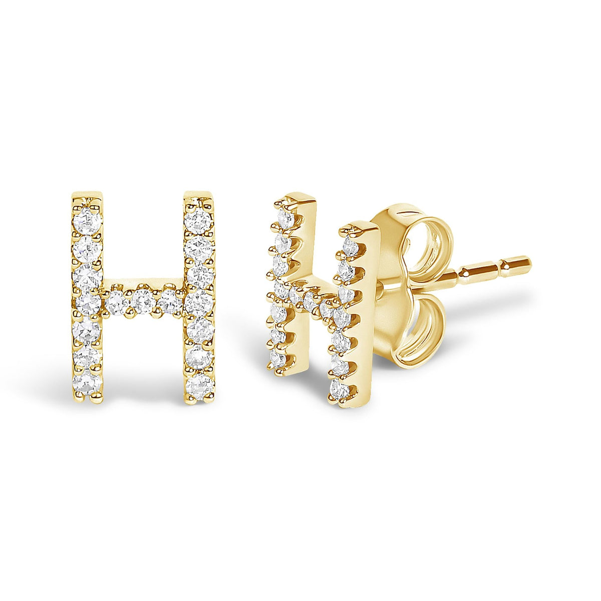 10K Yellow Gold 1/10 Cttw Diamond Initial “A” to "Z" Stud Earring