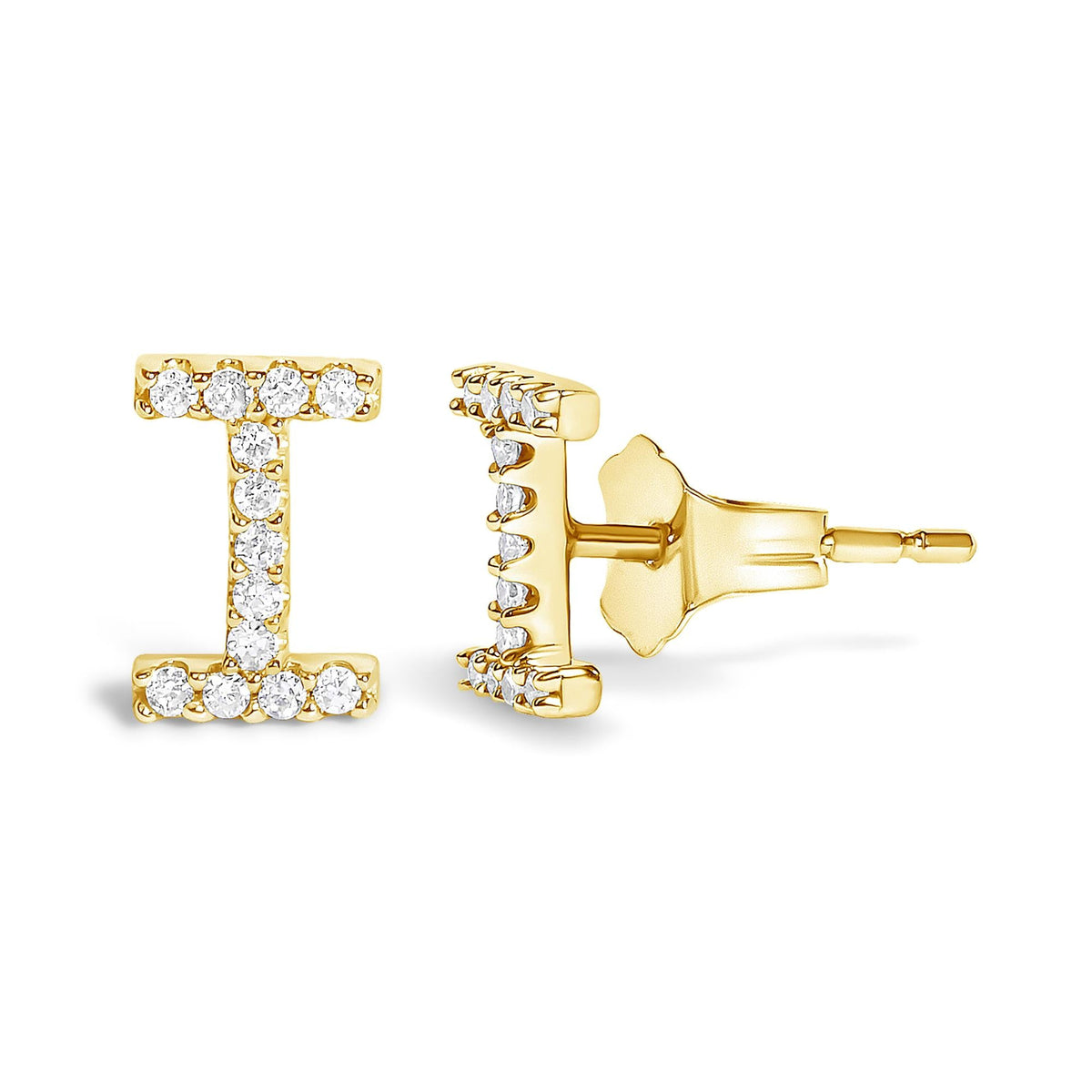 10K Yellow Gold 1/10 Cttw Diamond Initial “A” to "Z" Stud Earring