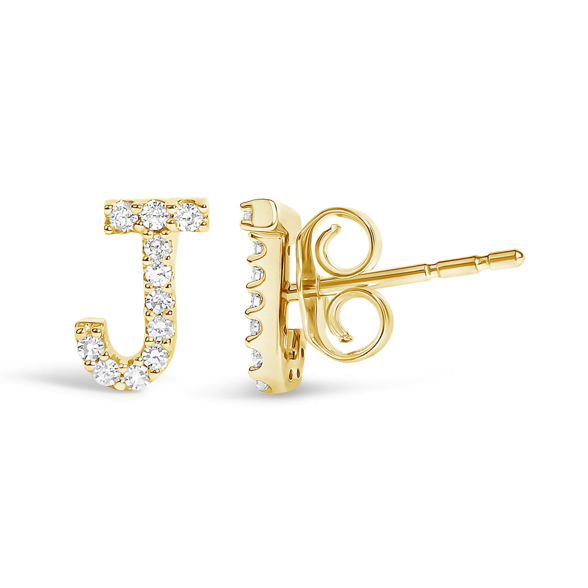 10K Yellow Gold 1/10 Cttw Diamond Initial “A” to "Z" Stud Earring
