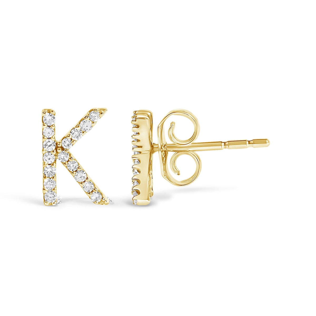 10K Yellow Gold 1/10 Cttw Diamond Initial “A” to "Z" Stud Earring