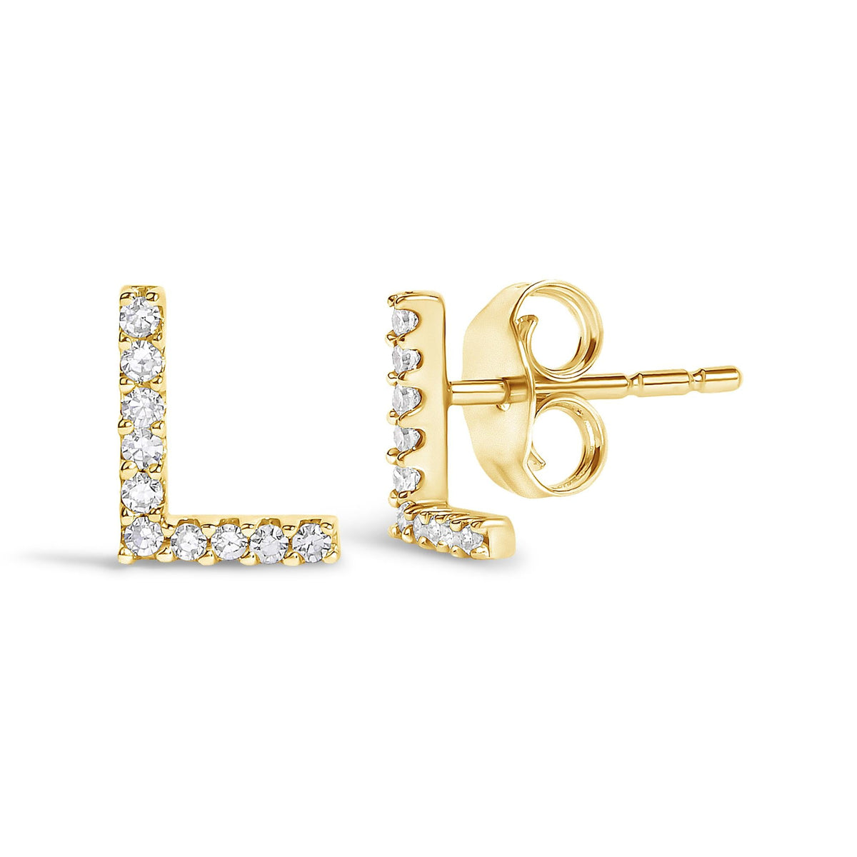10K Yellow Gold 1/10 Cttw Diamond Initial “A” to "Z" Stud Earring