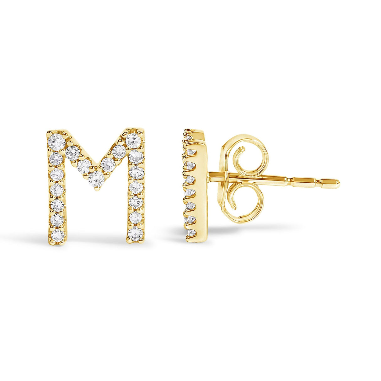 10K Yellow Gold 1/10 Cttw Diamond Initial “A” to "Z" Stud Earring