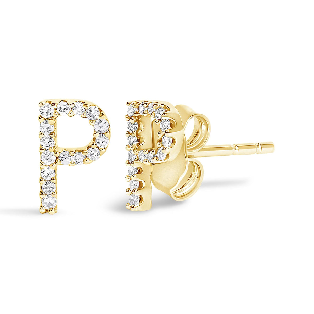 10K Yellow Gold 1/10 Cttw Diamond Initial “A” to "Z" Stud Earring