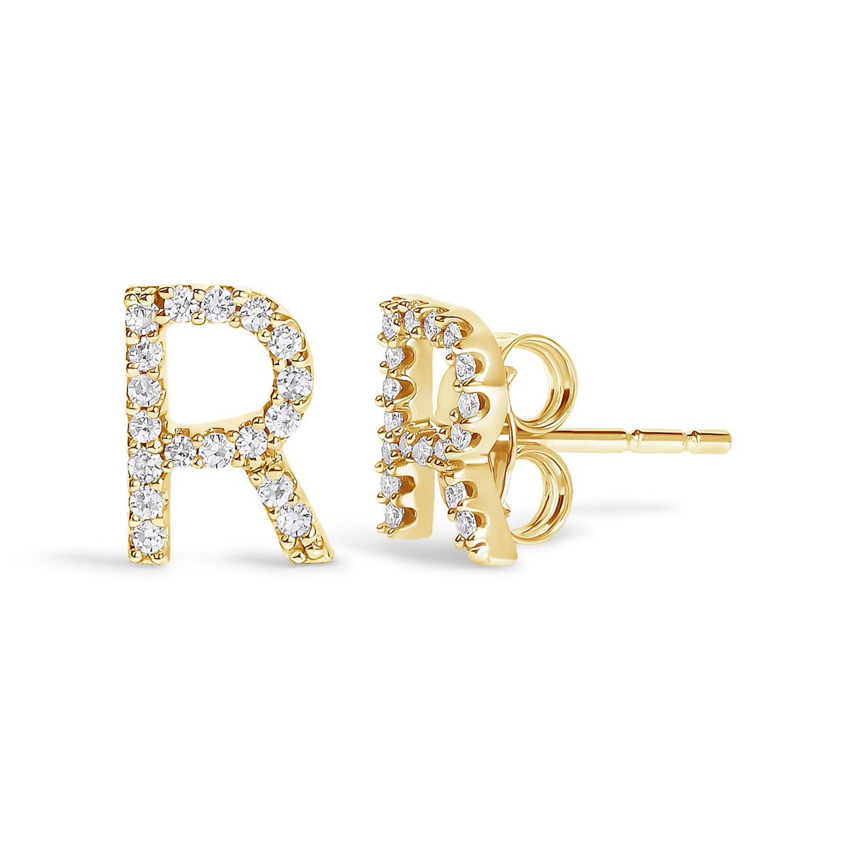 10K Yellow Gold 1/10 Cttw Diamond Initial “A” to "Z" Stud Earring