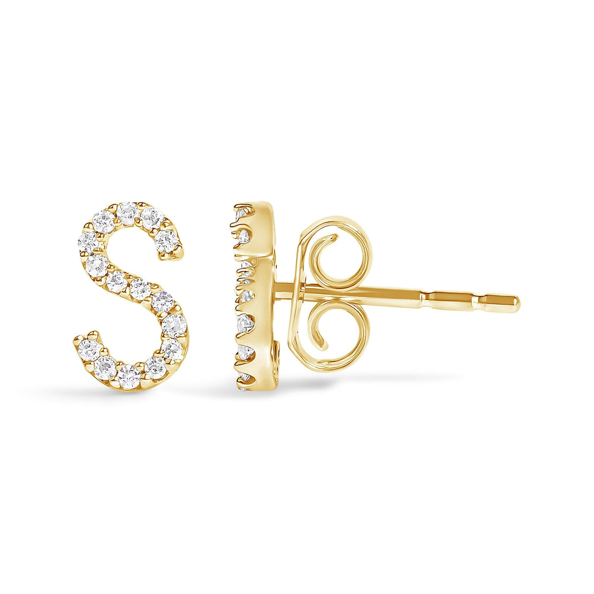 10K Yellow Gold 1/10 Cttw Diamond Initial “A” to "Z" Stud Earring
