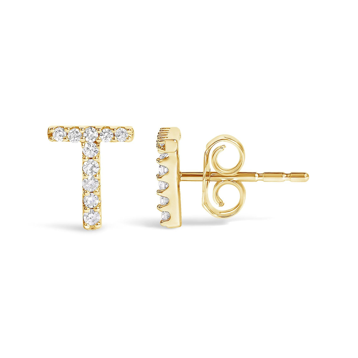 10K Yellow Gold 1/10 Cttw Diamond Initial “A” to "Z" Stud Earring