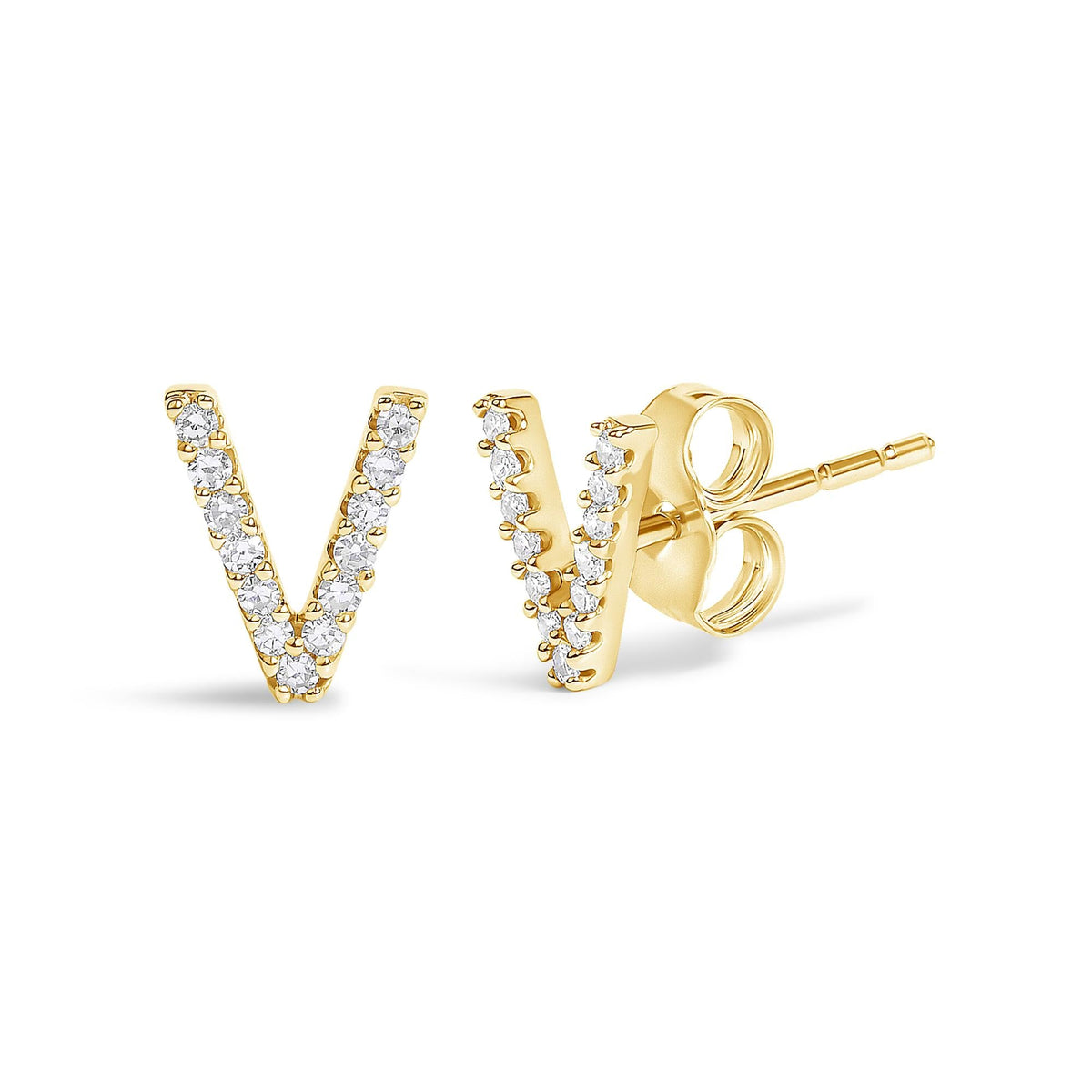 10K Yellow Gold 1/10 Cttw Diamond Initial “A” to "Z" Stud Earring