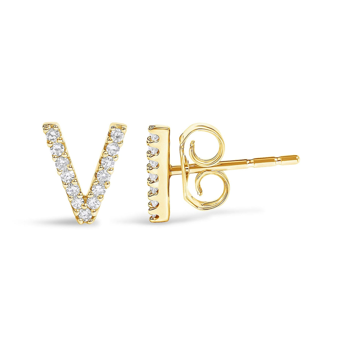 10K Yellow Gold 1/10 Cttw Diamond Initial “A” to "Z" Stud Earring