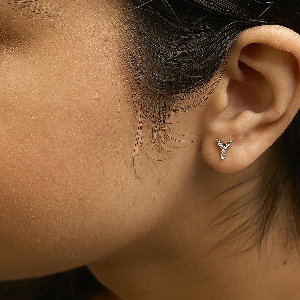 10K Yellow Gold 1/10 Cttw Diamond Initial “A” to "Z" Stud Earring
