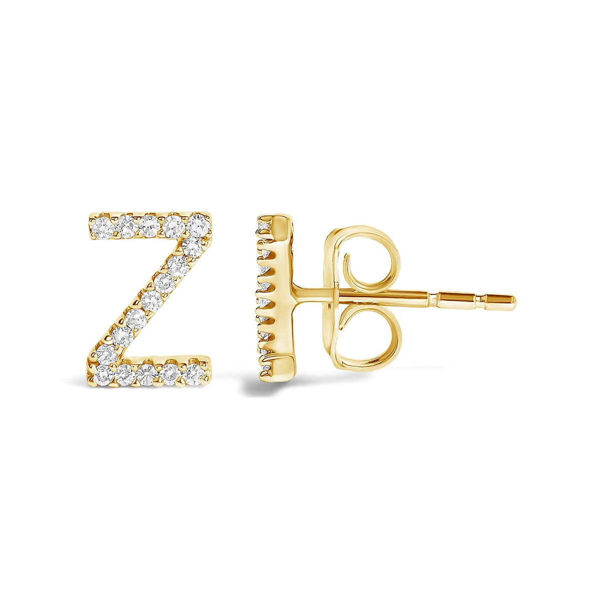 10K Yellow Gold 1/10 Cttw Diamond Initial “A” to "Z" Stud Earring