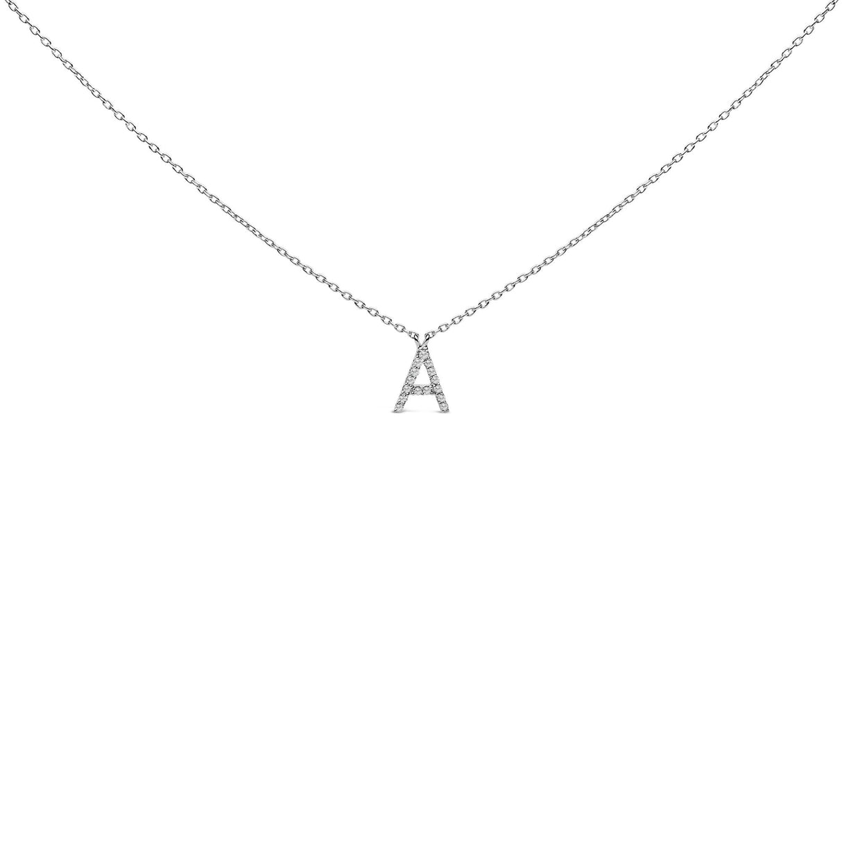 10K White Gold Diamond Accent "A-Z" Block Initial Pendant Necklace