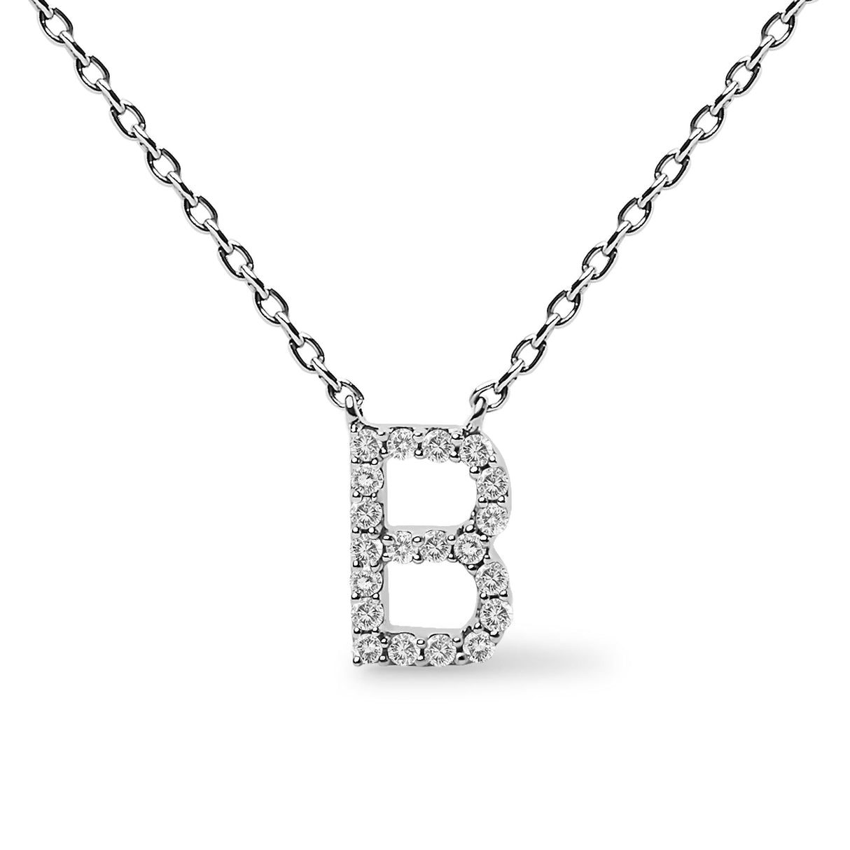 10K White Gold Diamond Accent "A-Z" Block Initial Pendant Necklace