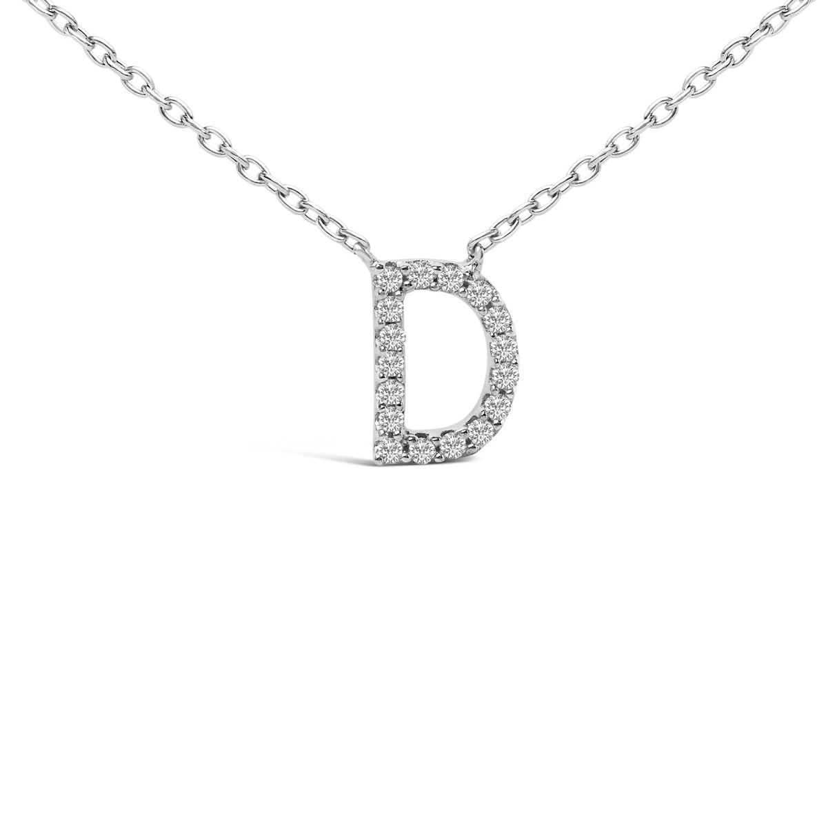 10K White Gold Diamond Accent "A-Z" Block Initial Pendant Necklace