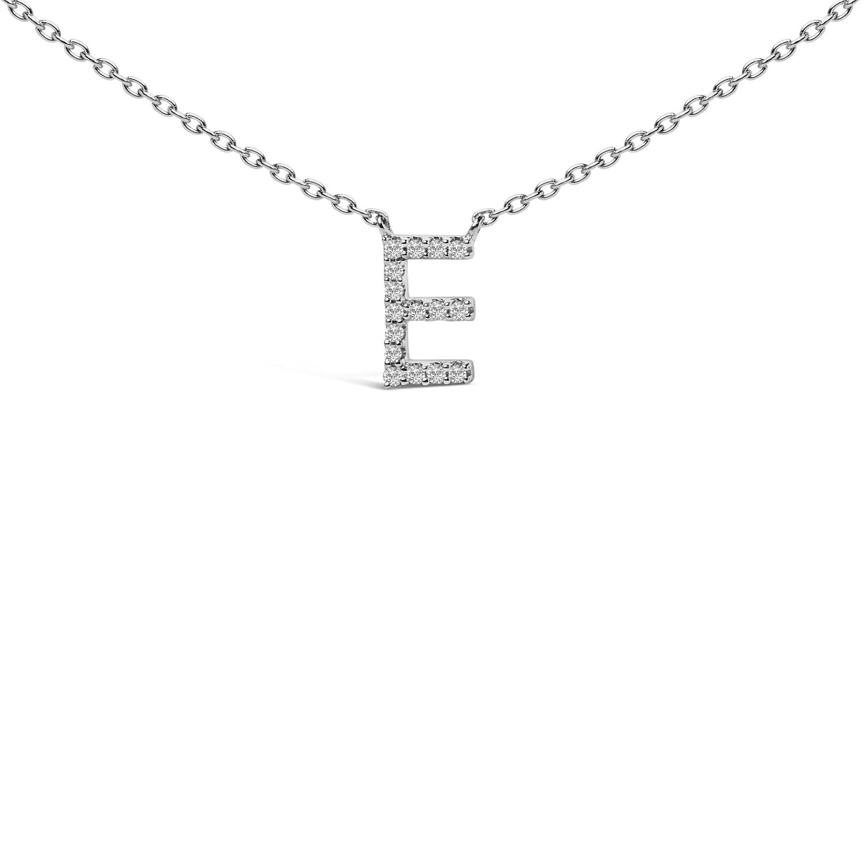 10K White Gold Diamond Accent "A-Z" Block Initial Pendant Necklace