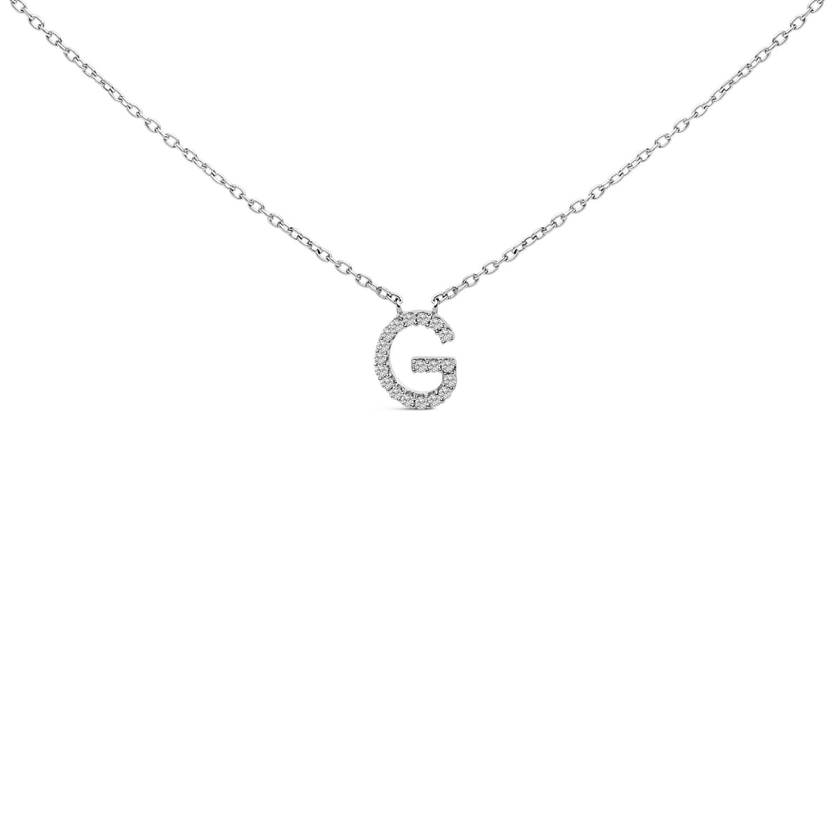 10K White Gold Diamond Accent "A-Z" Block Initial Pendant Necklace