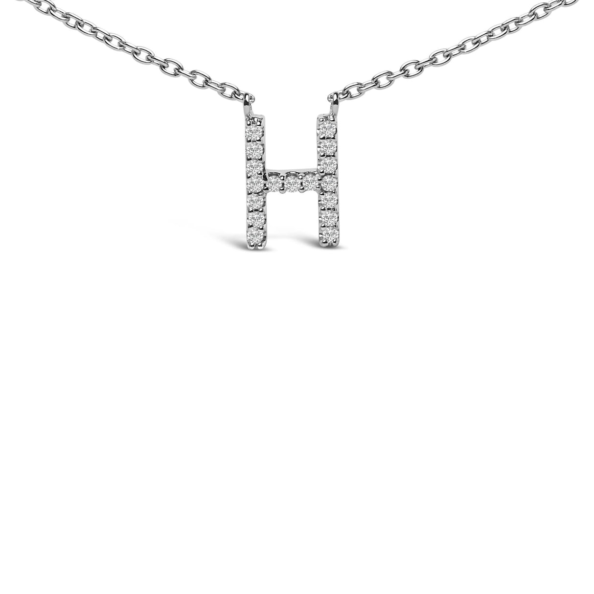 10K White Gold Diamond Accent "A-Z" Block Initial Pendant Necklace