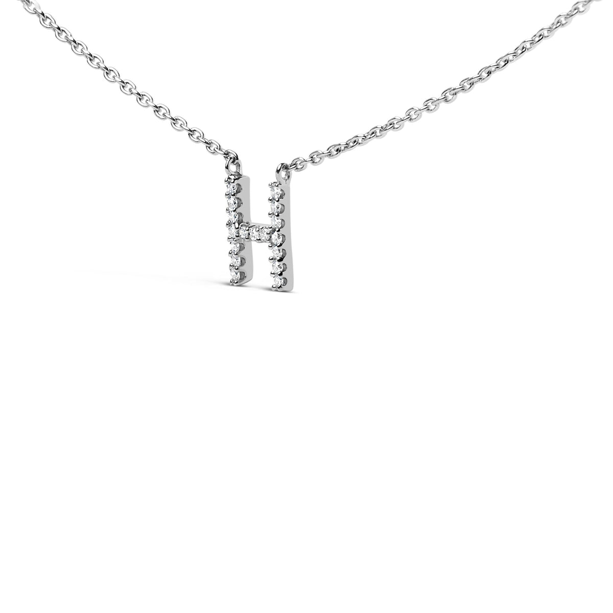 10K White Gold Diamond Accent "A-Z" Block Initial Pendant Necklace