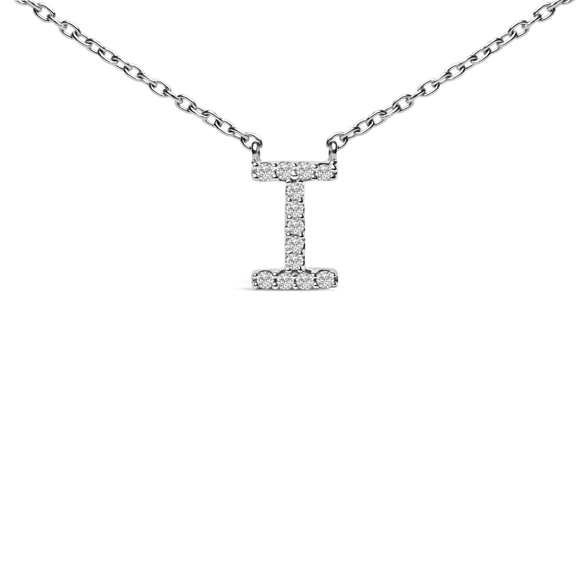 10K White Gold Diamond Accent "A-Z" Block Initial Pendant Necklace