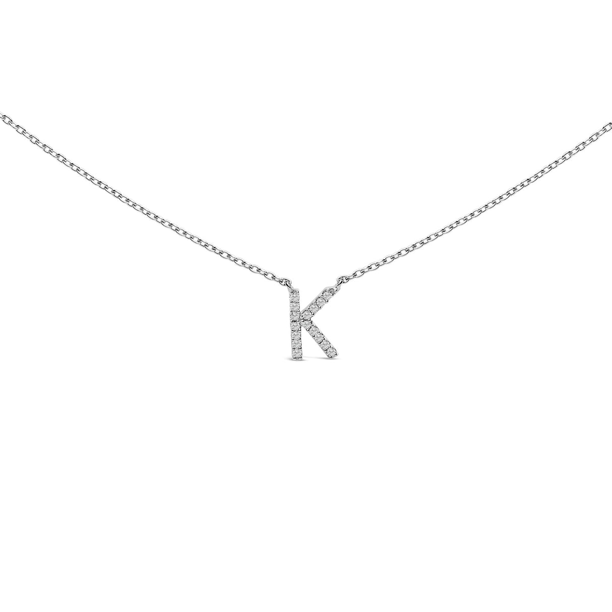 10K White Gold Diamond Accent "A-Z" Block Initial Pendant Necklace