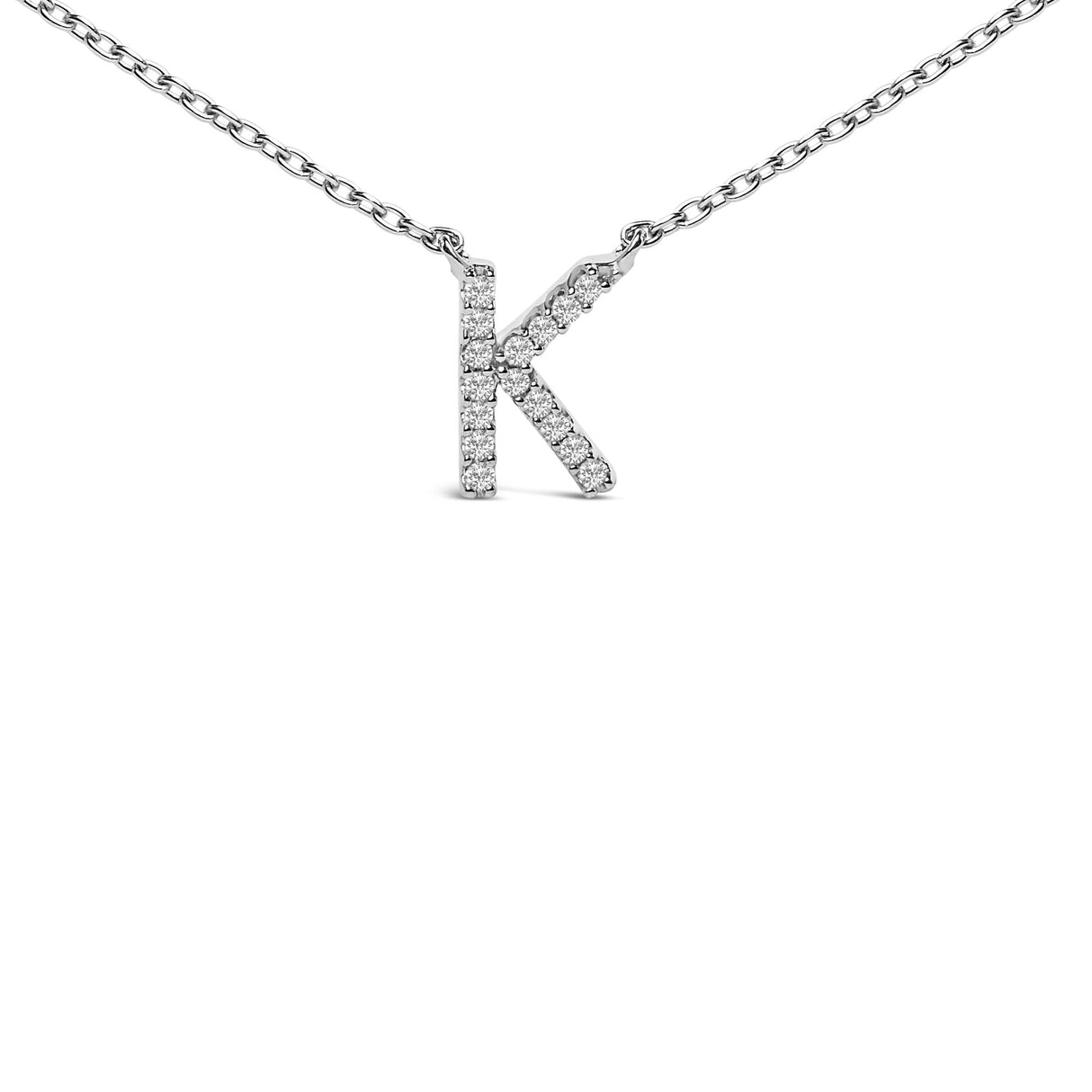 10K White Gold Diamond Accent "A-Z" Block Initial Pendant Necklace