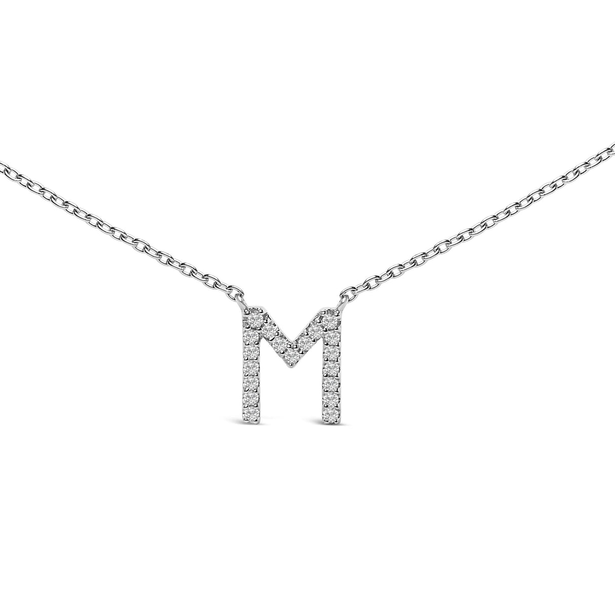 10K White Gold Diamond Accent "A-Z" Block Initial Pendant Necklace