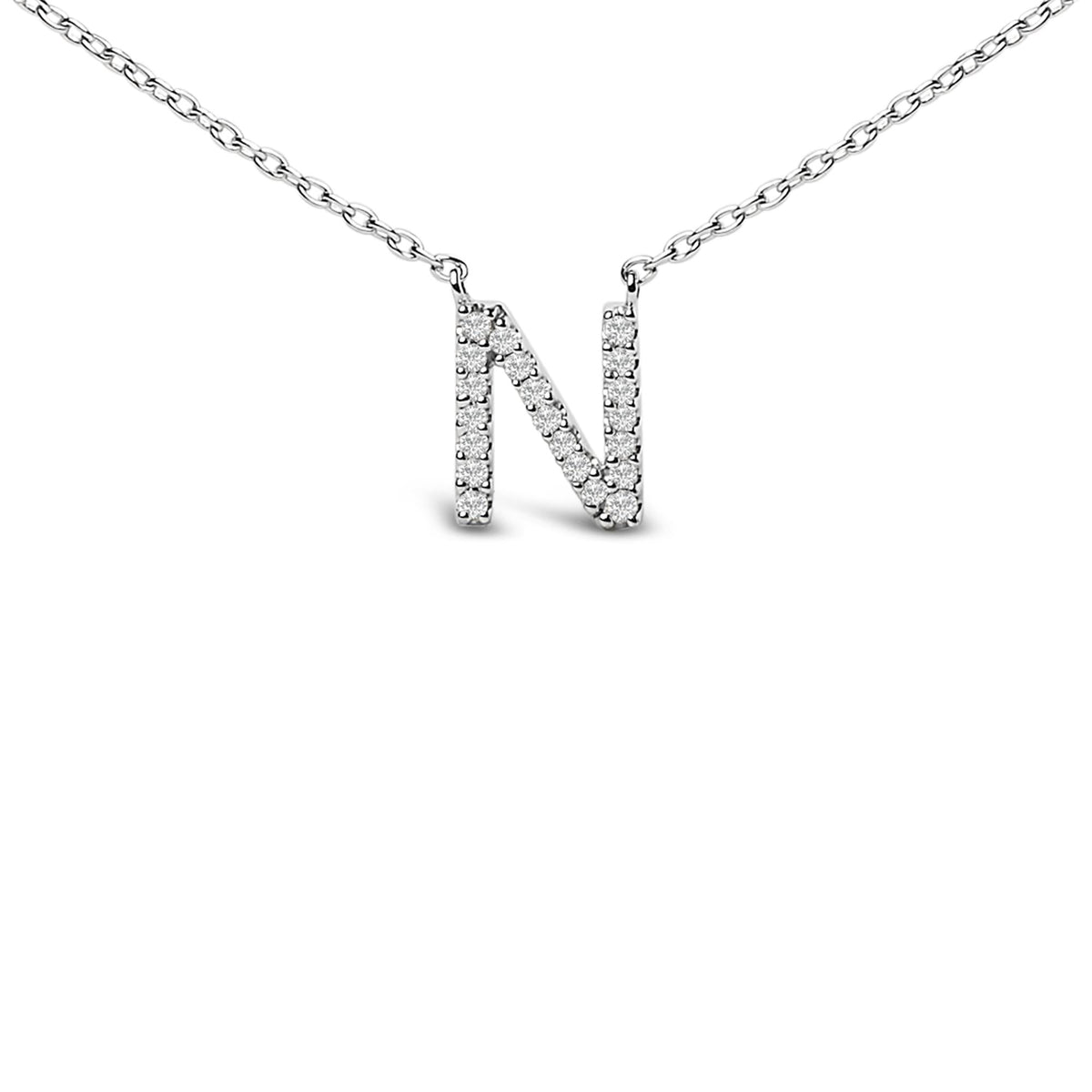 10K White Gold Diamond Accent "A-Z" Block Initial Pendant Necklace