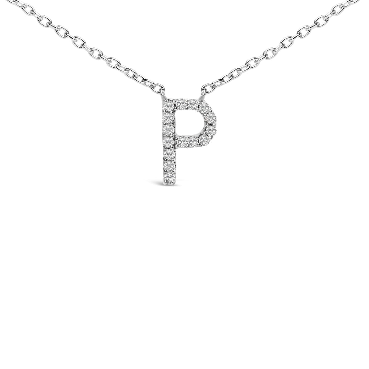 10K White Gold Diamond Accent "A-Z" Block Initial Pendant Necklace