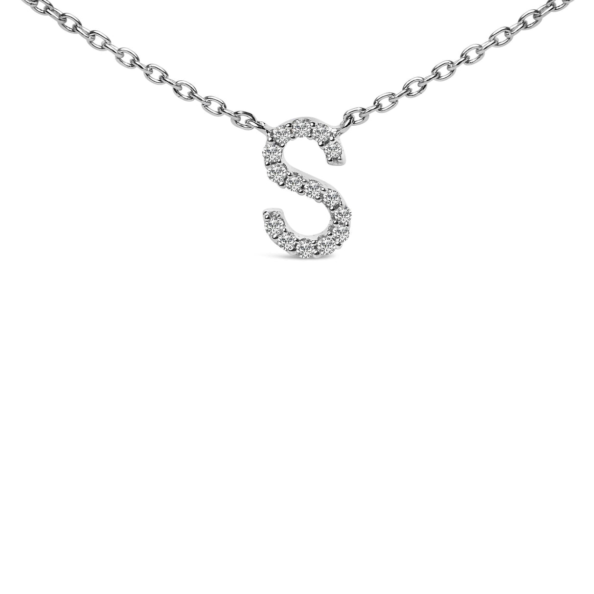 10K White Gold Diamond Accent "A-Z" Block Initial Pendant Necklace