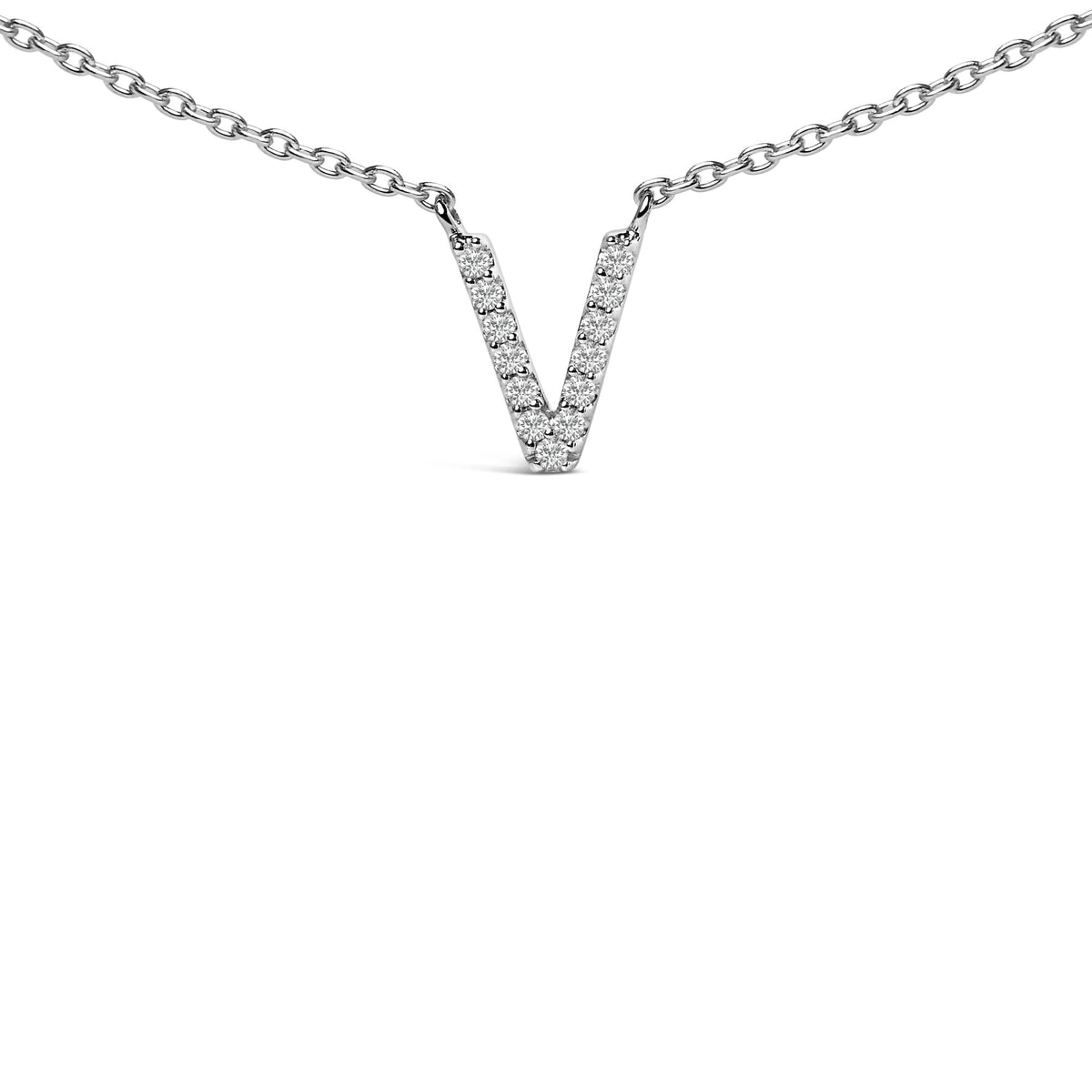 10K White Gold Diamond Accent "A-Z" Block Initial Pendant Necklace