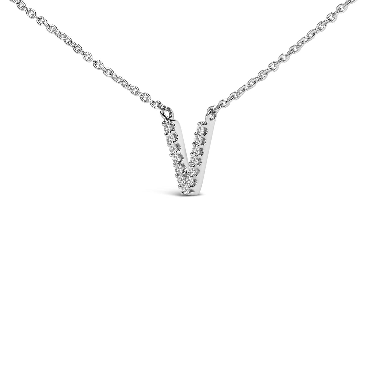 10K White Gold Diamond Accent "A-Z" Block Initial Pendant Necklace